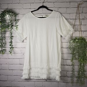 Umgee Textured White Dress Fringe Tiered Trim, Size Med